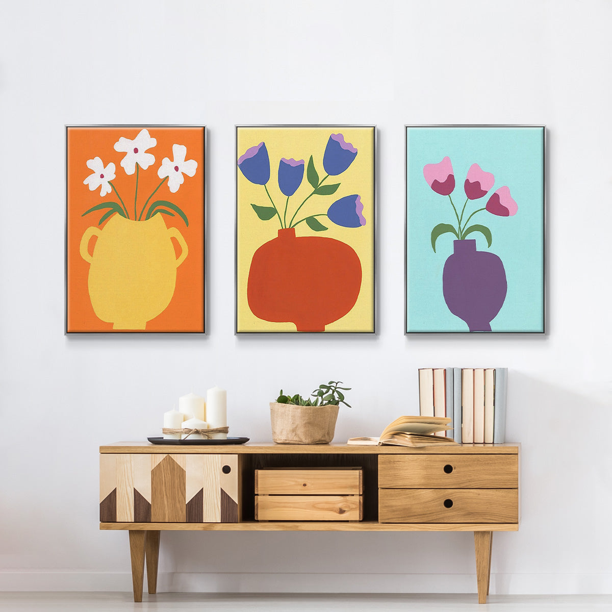 Modern Blooms I - Framed Premium Gallery Wrapped Canvas L Frame 3 Piece Set - Ready to Hang