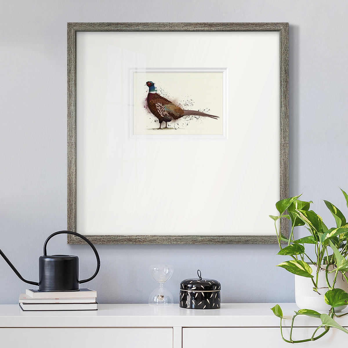 Pheasant Splash 1 Premium Framed Print Double Matboard