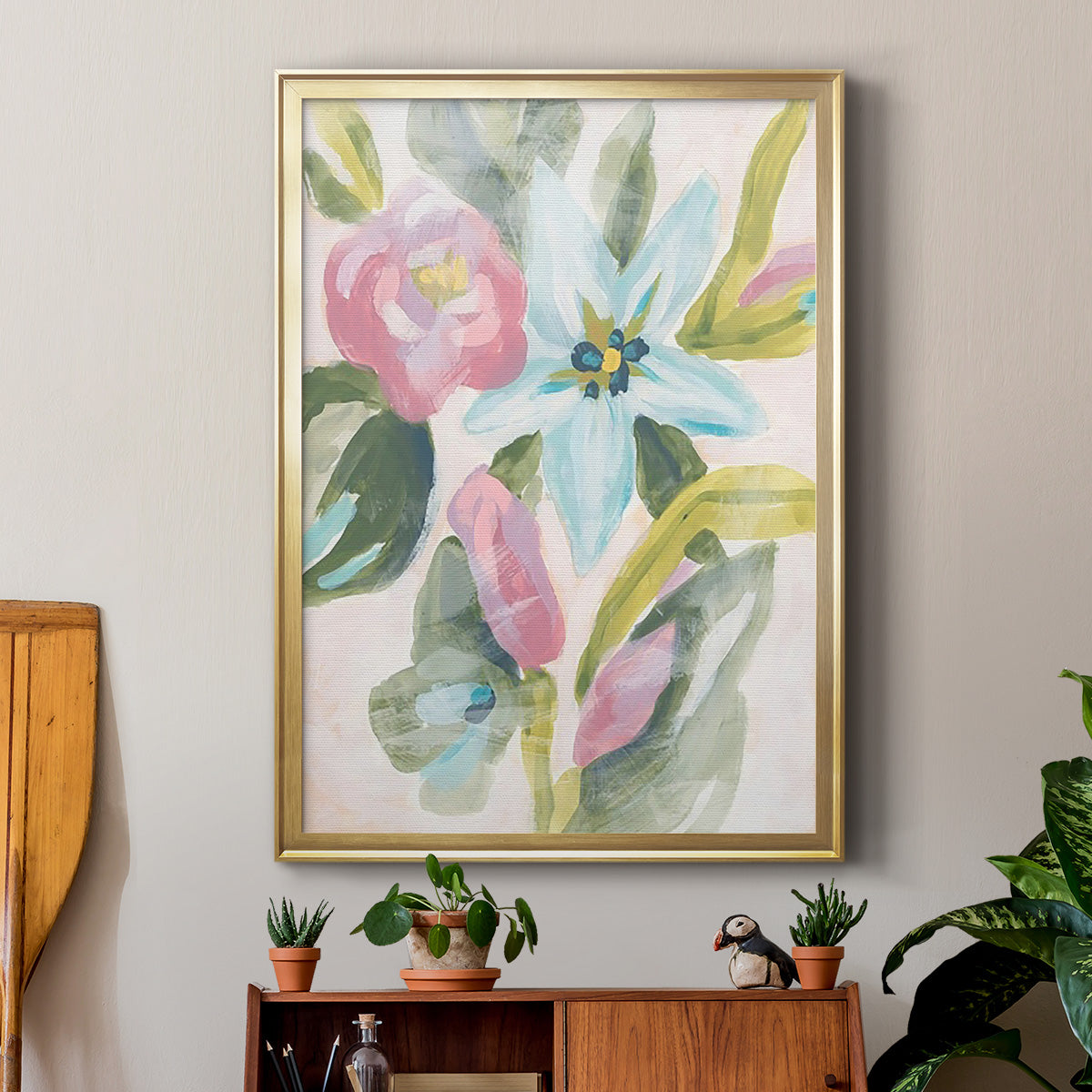 Floral Breeze Fresco  I - Modern Framed Canvas Print