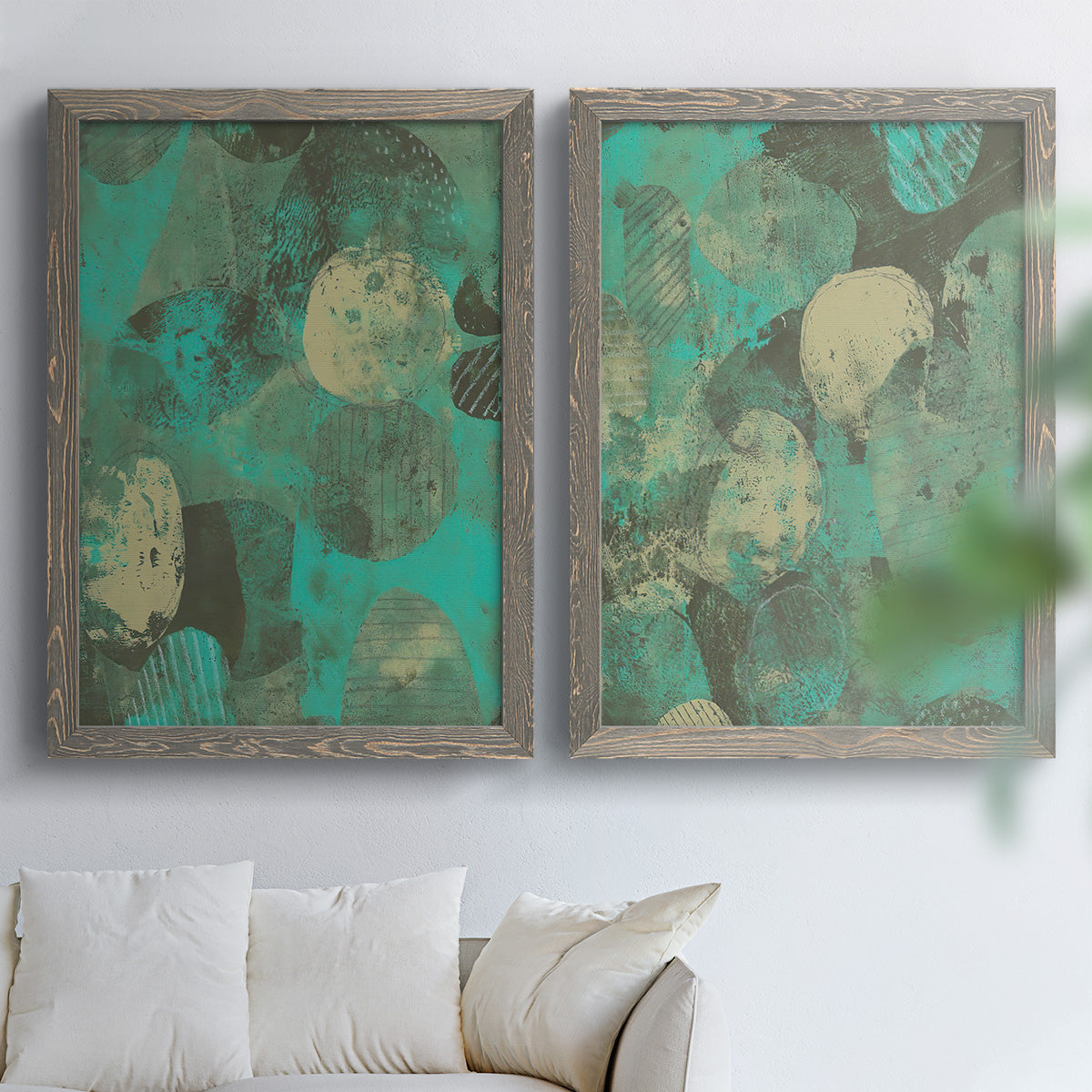 Minty Green Orbs I - Premium Framed Canvas 2 Piece Set - Ready to Hang