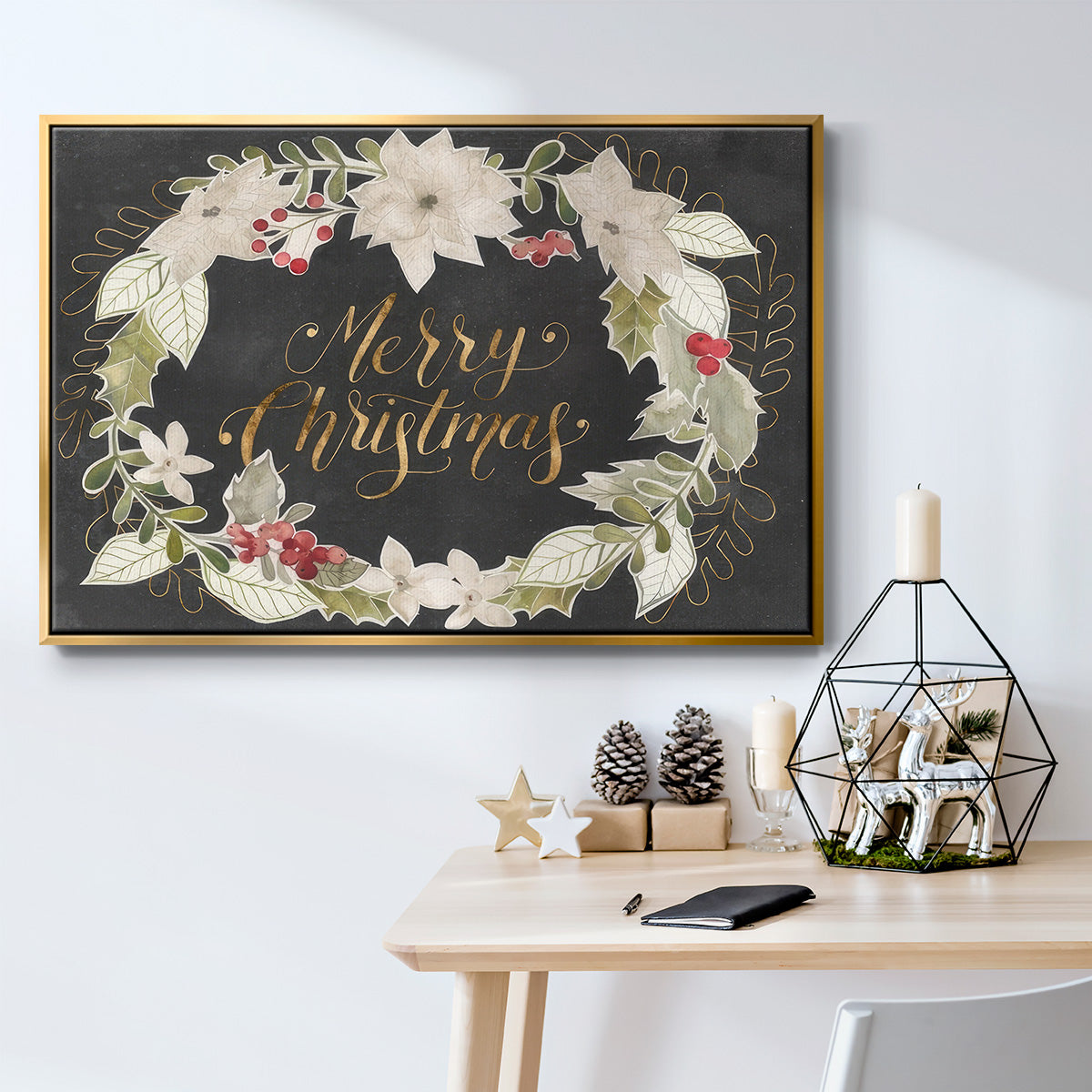 Gilded Christmas Collection A - Framed Gallery Wrapped Canvas in Floating Frame