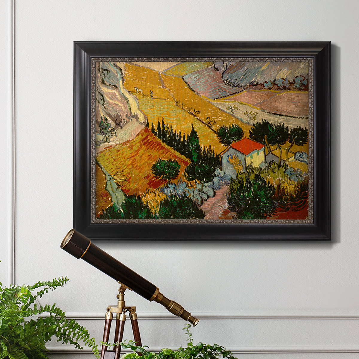 Valley With Ploughman Seen from Above - Ornate Framed Canvas Print