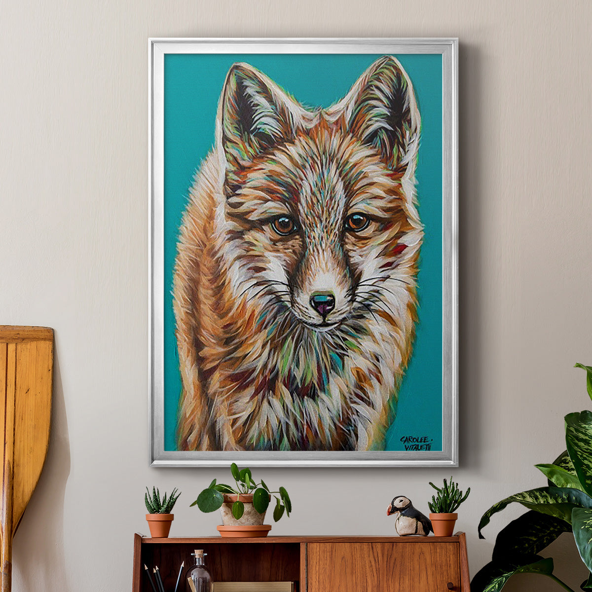 Teal Fox - Modern Framed Canvas Print