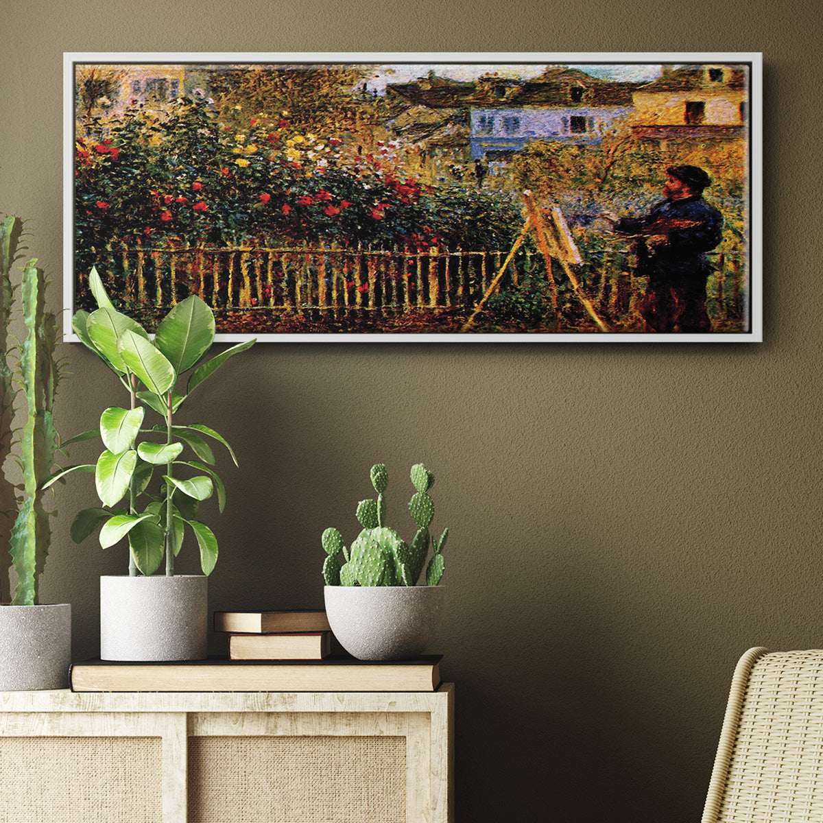 Monet Painting in His Garden in Argenteuil - Floater Framed Canvas Print
