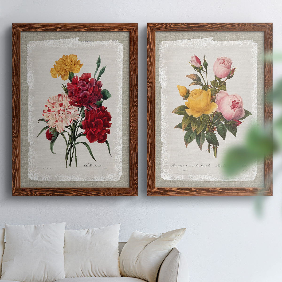 Botanical Bouquet Carnations - Premium Framed Canvas 2 Piece Set - Ready to Hang