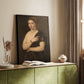 Canvas art print of a refined figure with warm tones and gentle expression styled in a home decor setting.