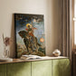 Canvas art print of an allegorical composition with contrasting figures and tones styled in a home decor setting.