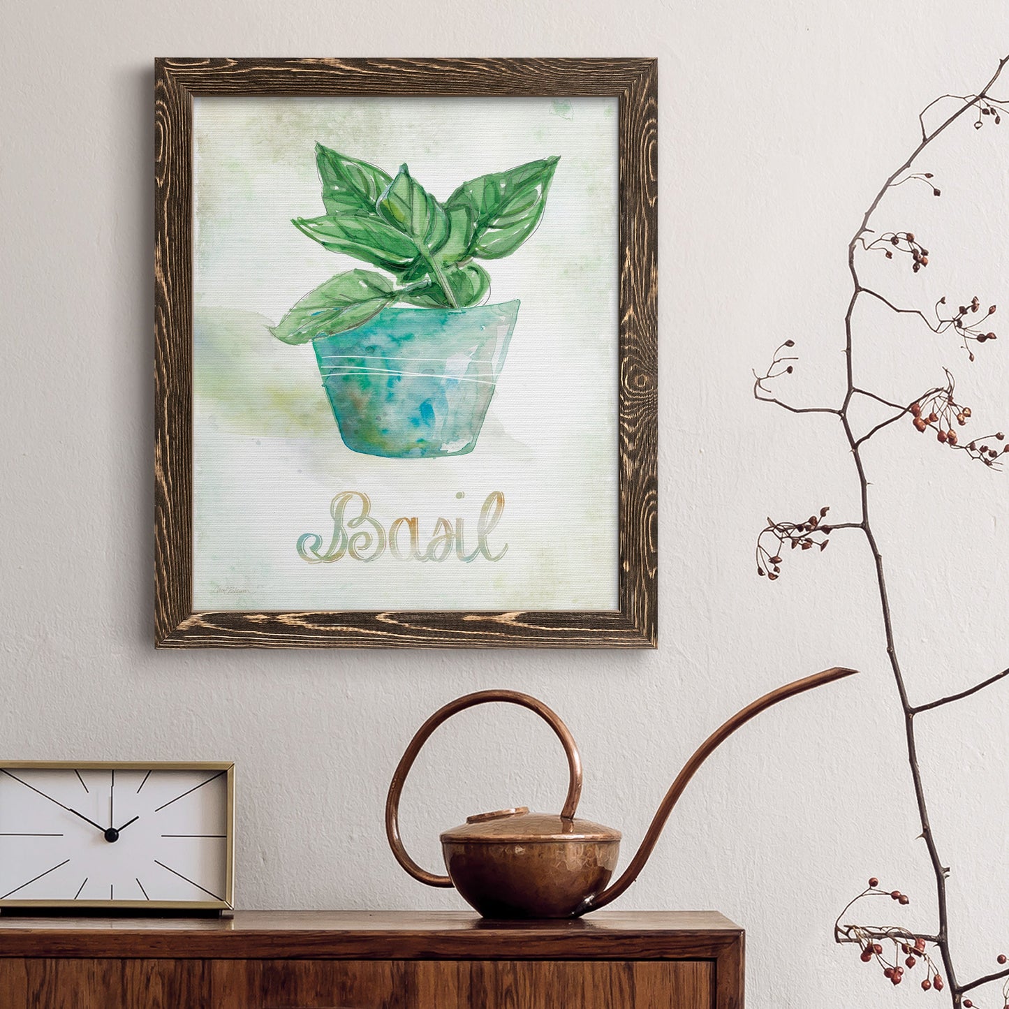 Potted Basil - Premium Canvas Framed in Barnwood - Ready to Hang