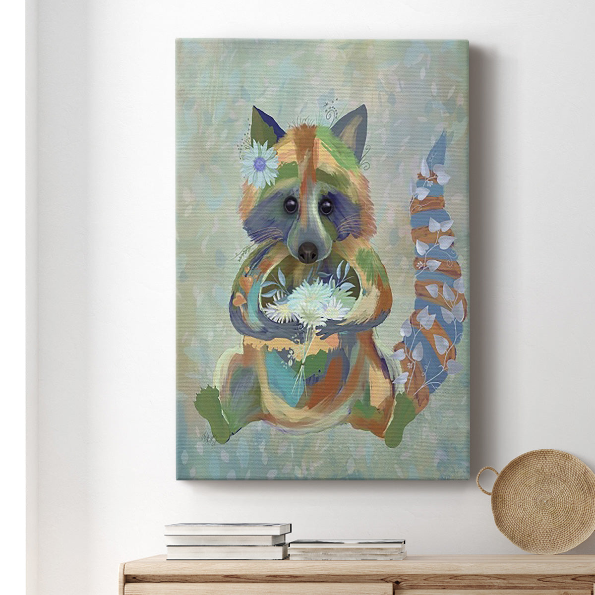 Fantastic Florals Raccoon - Canvas Art Print