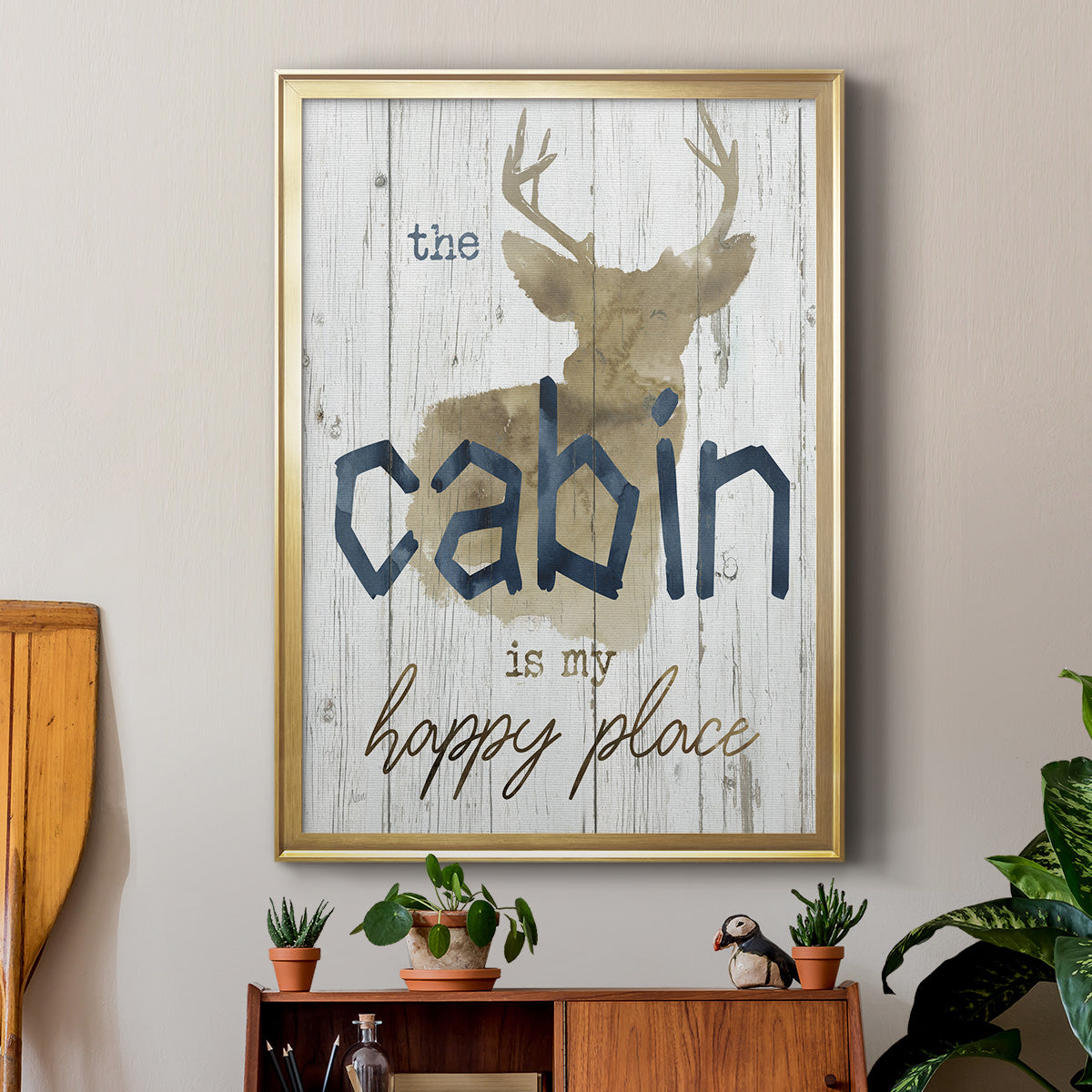 Happy Place Cabin - Modern Framed Canvas Print
