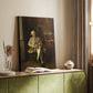 Canvas art print of a quiet figure absorbed in a book with warm tones styled in a home decor setting.