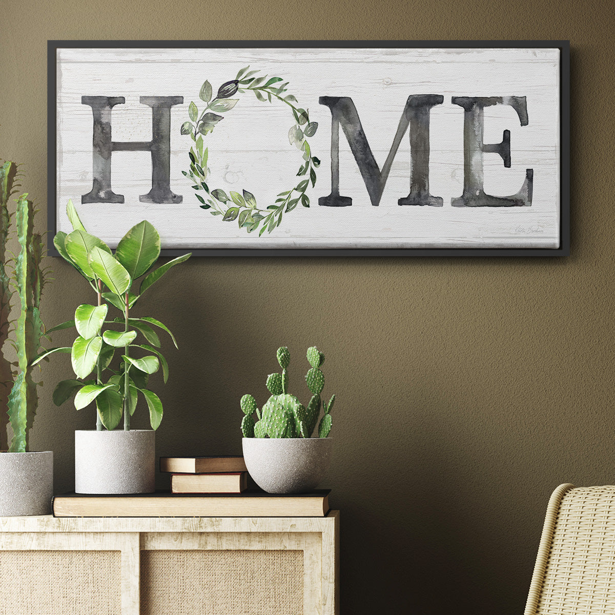 Gray Home Wreath - Floater Framed Canvas Print