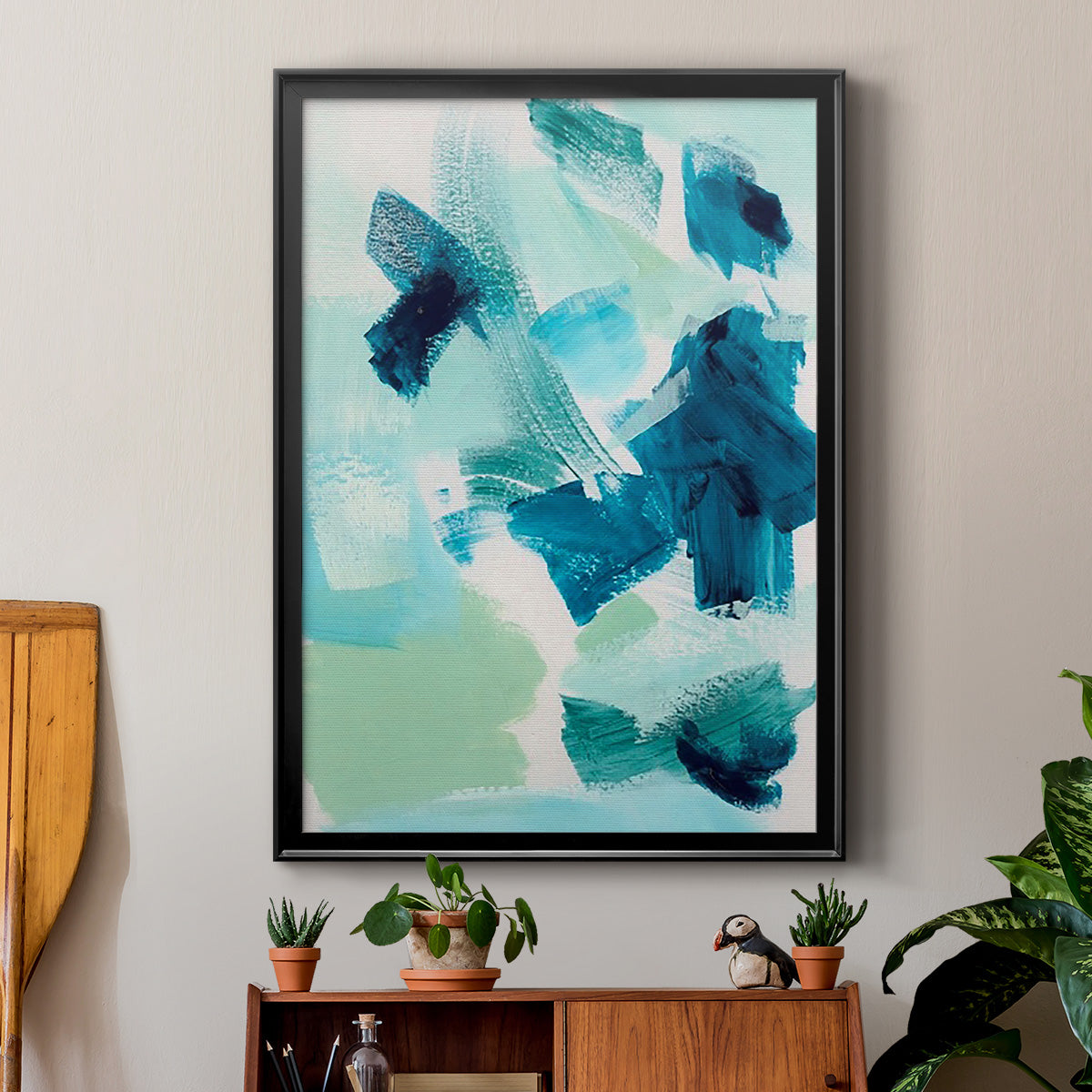 Teal Composition II - Modern Framed Canvas Print