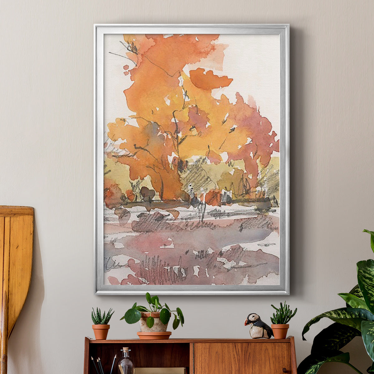 Watercolor Treeline Sketch II - Modern Framed Canvas Print