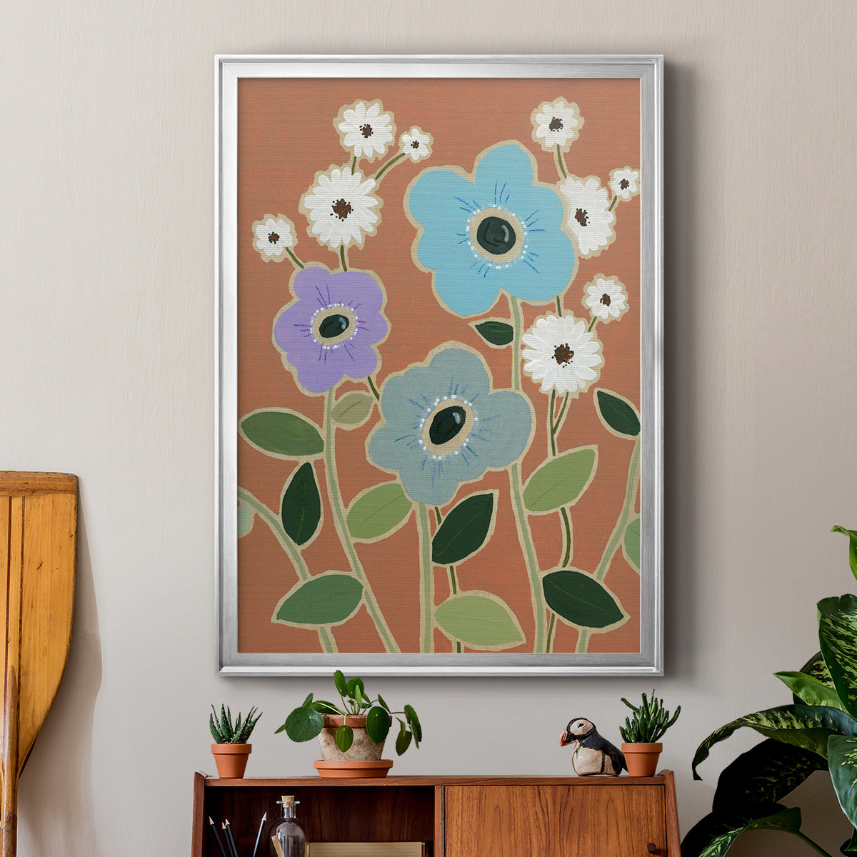 Woodblock Floral IV - Modern Framed Canvas Print