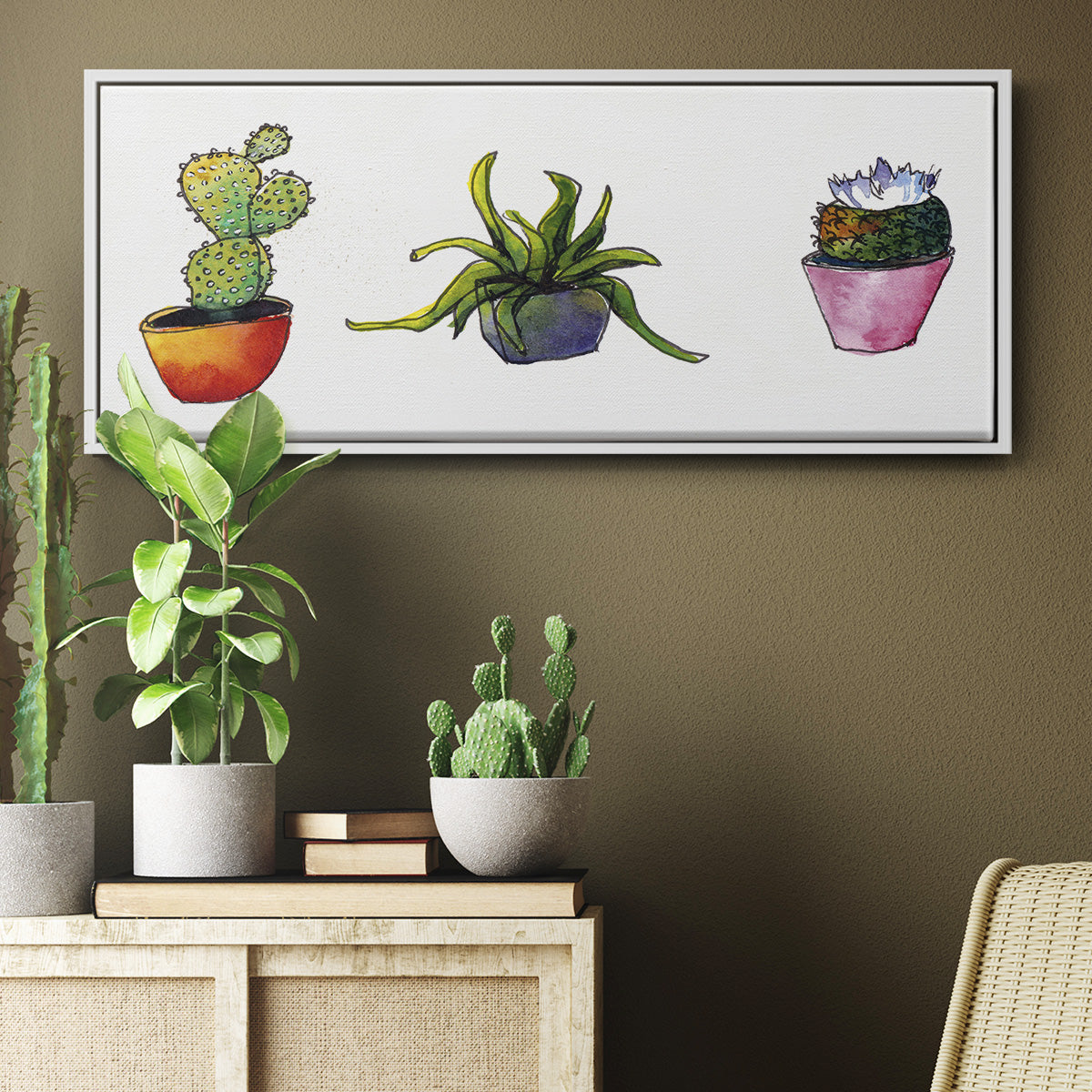 Vibing Succulents I - Floater Framed Canvas Print
