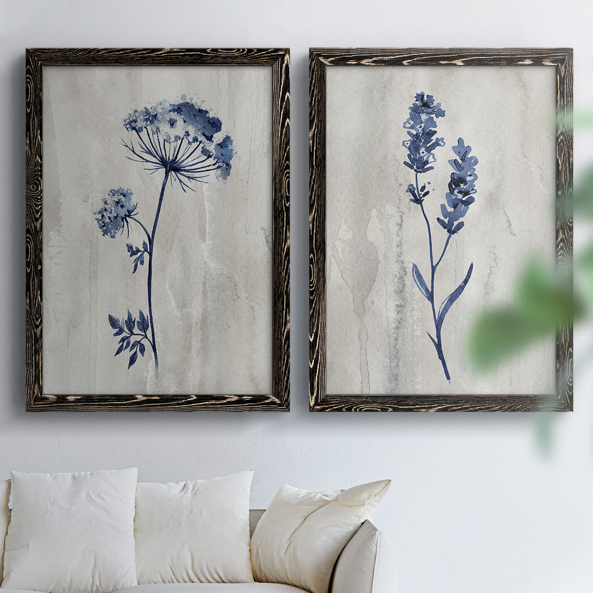 Indigo Botanical I - Premium Framed Canvas 2 Piece Set - Ready to Hang