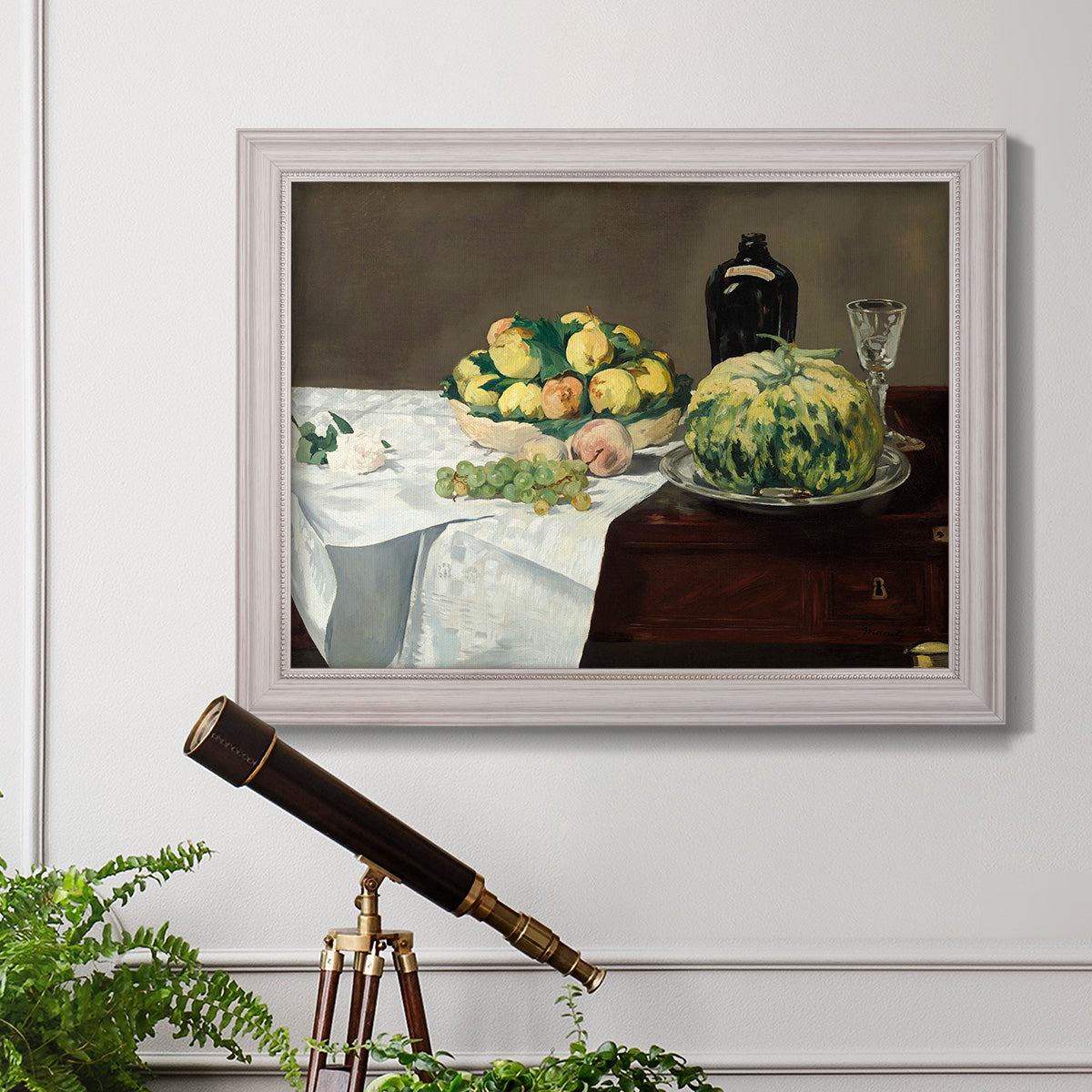 Still Life with Melon and Peaches - Ornate Framed Canvas Print