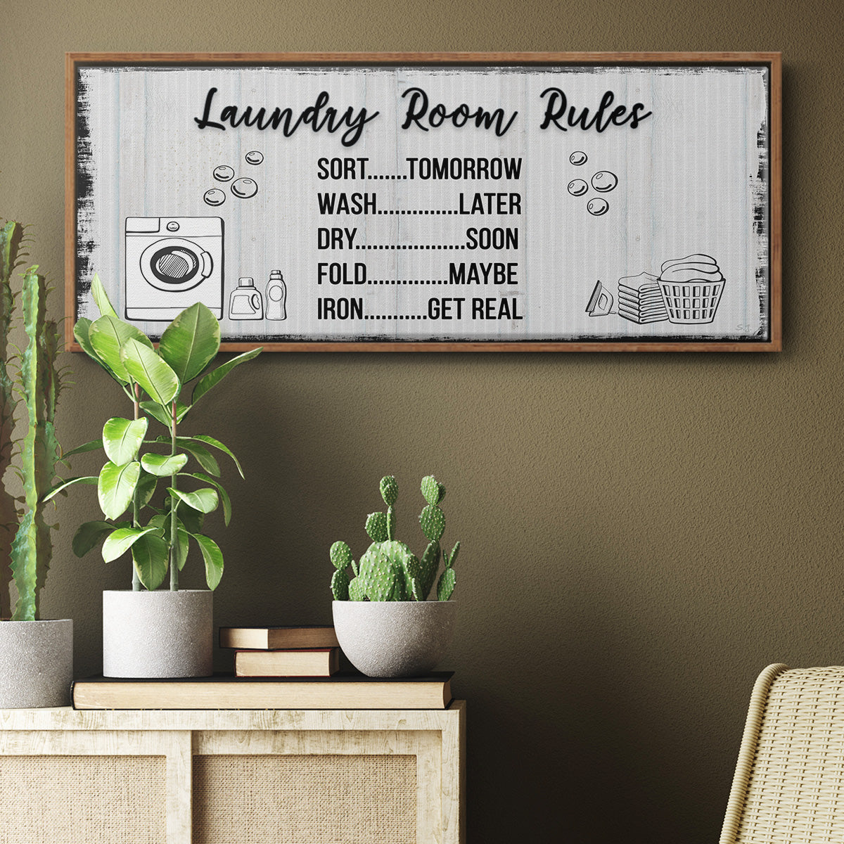 Laundry Room Rules - Floater Framed Canvas Print