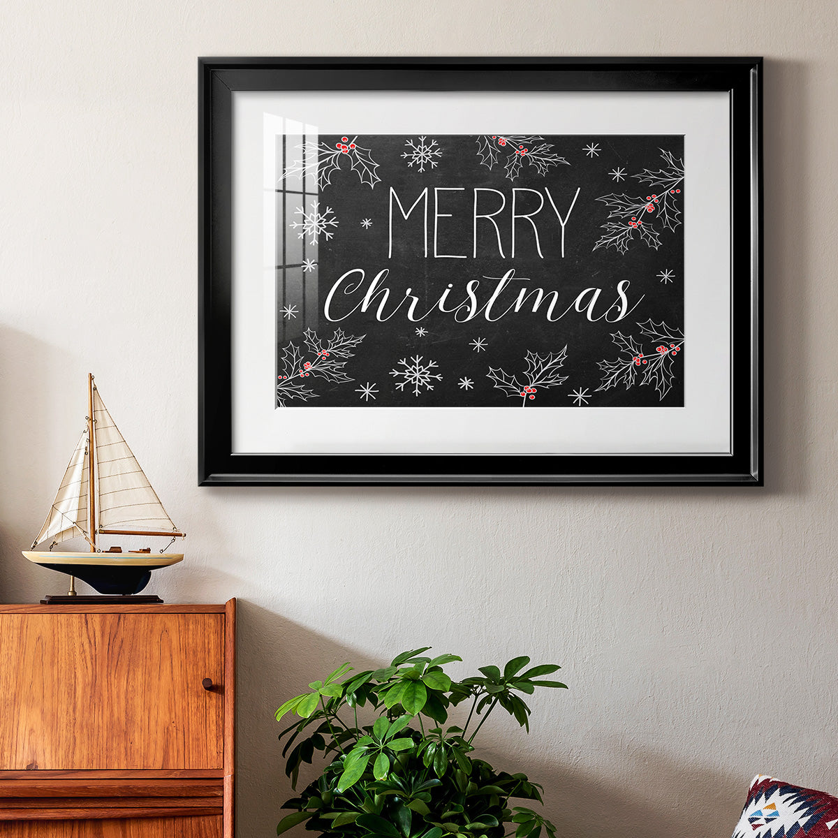 Merry Christmas Chalkboard - Modern Framed Art Print