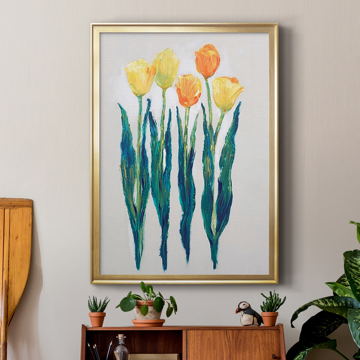 Tulips in a Row II - Modern Framed Canvas Print