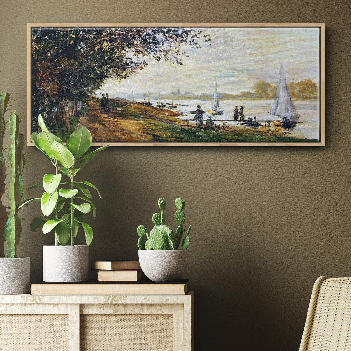 The Riverbank at Le Petit - Floater Framed Canvas Print