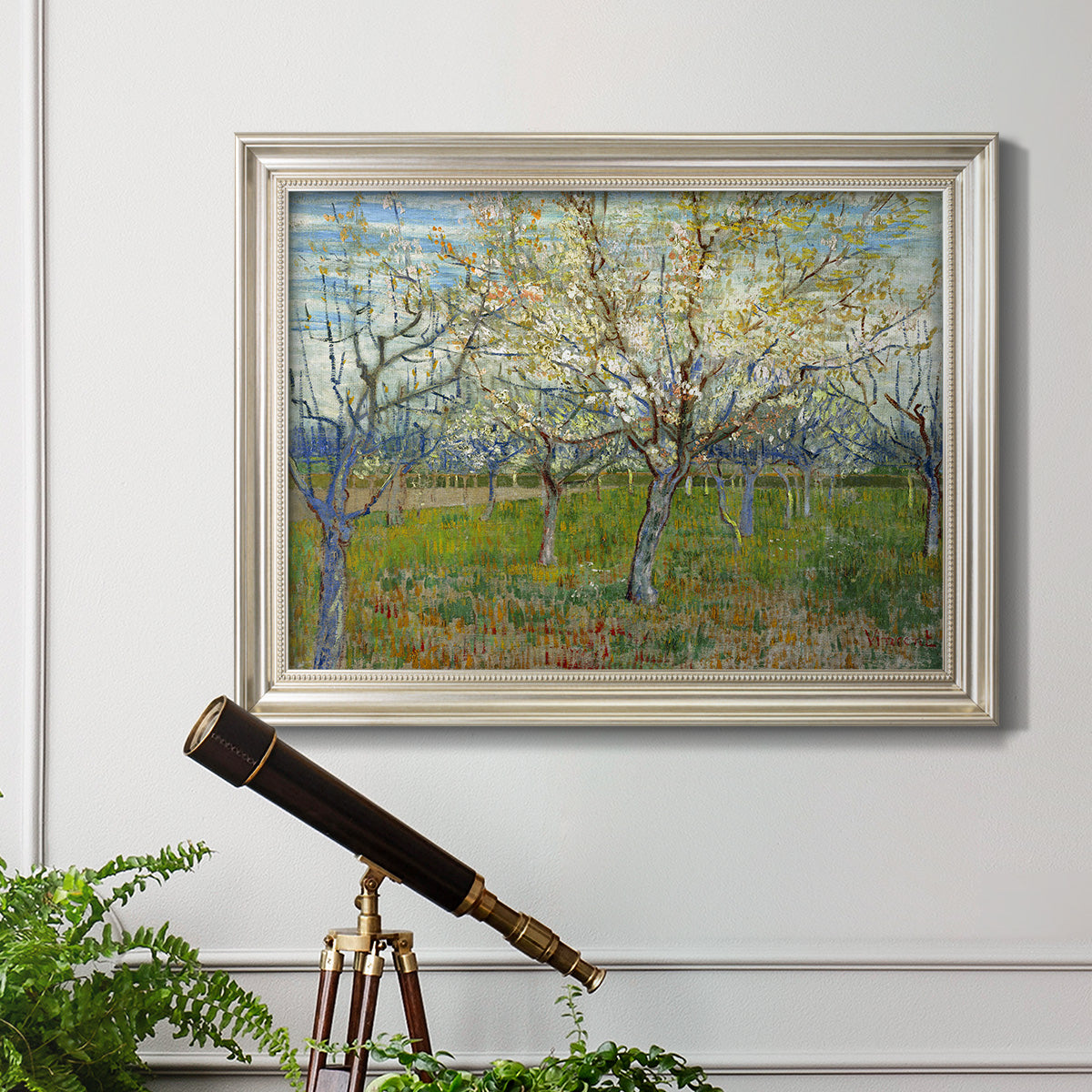 Orchard With Blossoming Apricot Trees - Ornate Framed Canvas Print