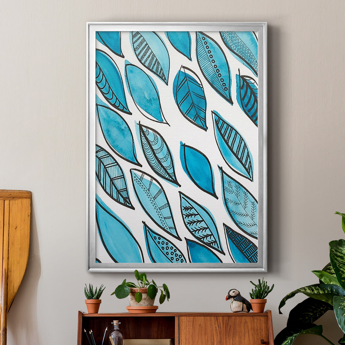 Patterned Leaf Shapes I - Modern Framed Canvas Print