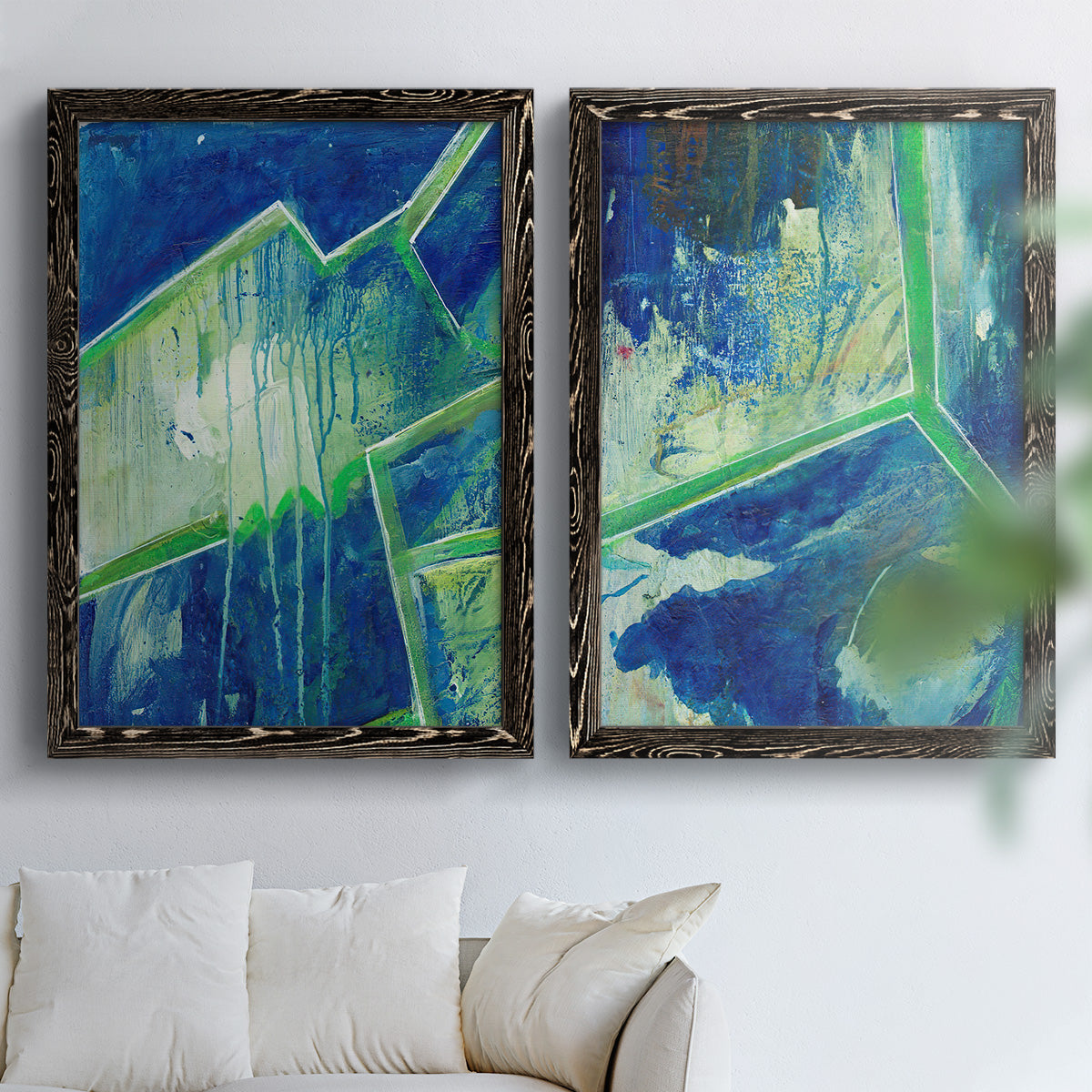 Geometric in Cool V - Premium Framed Canvas 2 Piece Set - Ready to Hang