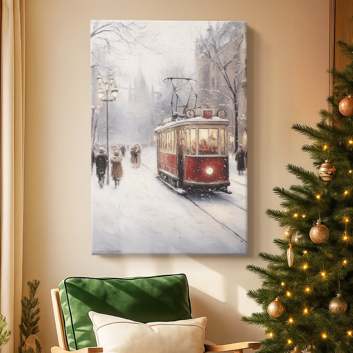 Frostlit Dawn Hearth - Canvas Art Print