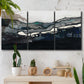 Three-panel canvas wall art featuring abstract passage of time composition, displayed in a boho-chic entryway above a console table.