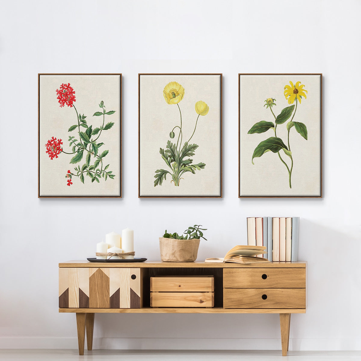 Flowers of the Seasons X - Framed Premium Gallery Wrapped Canvas L Frame 3 Piece Set - Ready to Hang