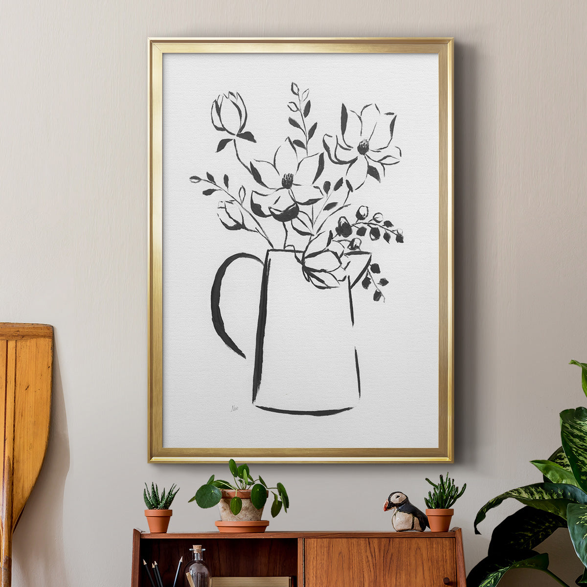 Sketchy Bouquet I - Modern Framed Canvas Print