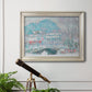 Impressionist coastal village landscape in Norway by Claude Monet in an ornate champagne frame displayed in a light-toned interior setting.