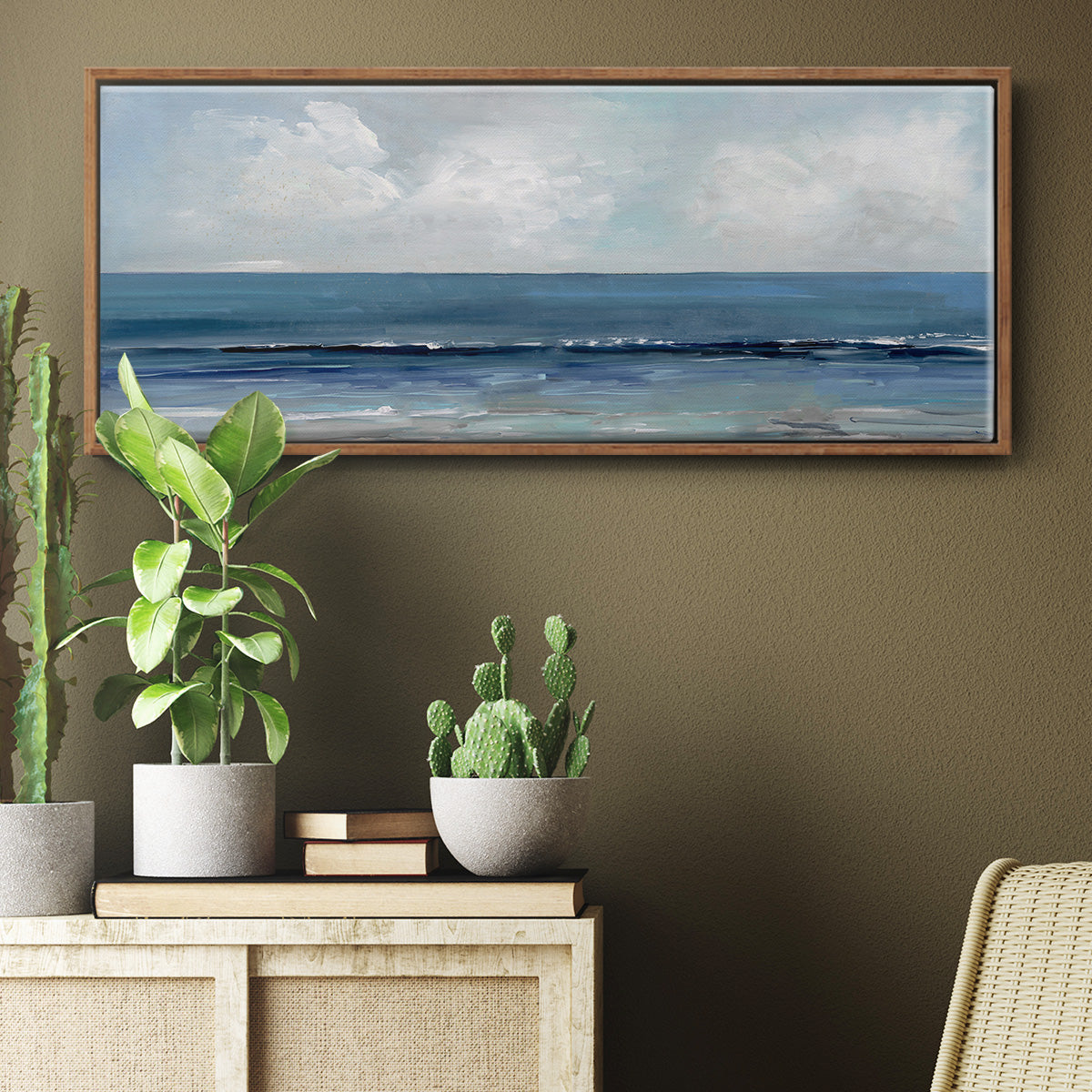 Cloudy Ocean Waves Horizon - Floater Framed Canvas Print