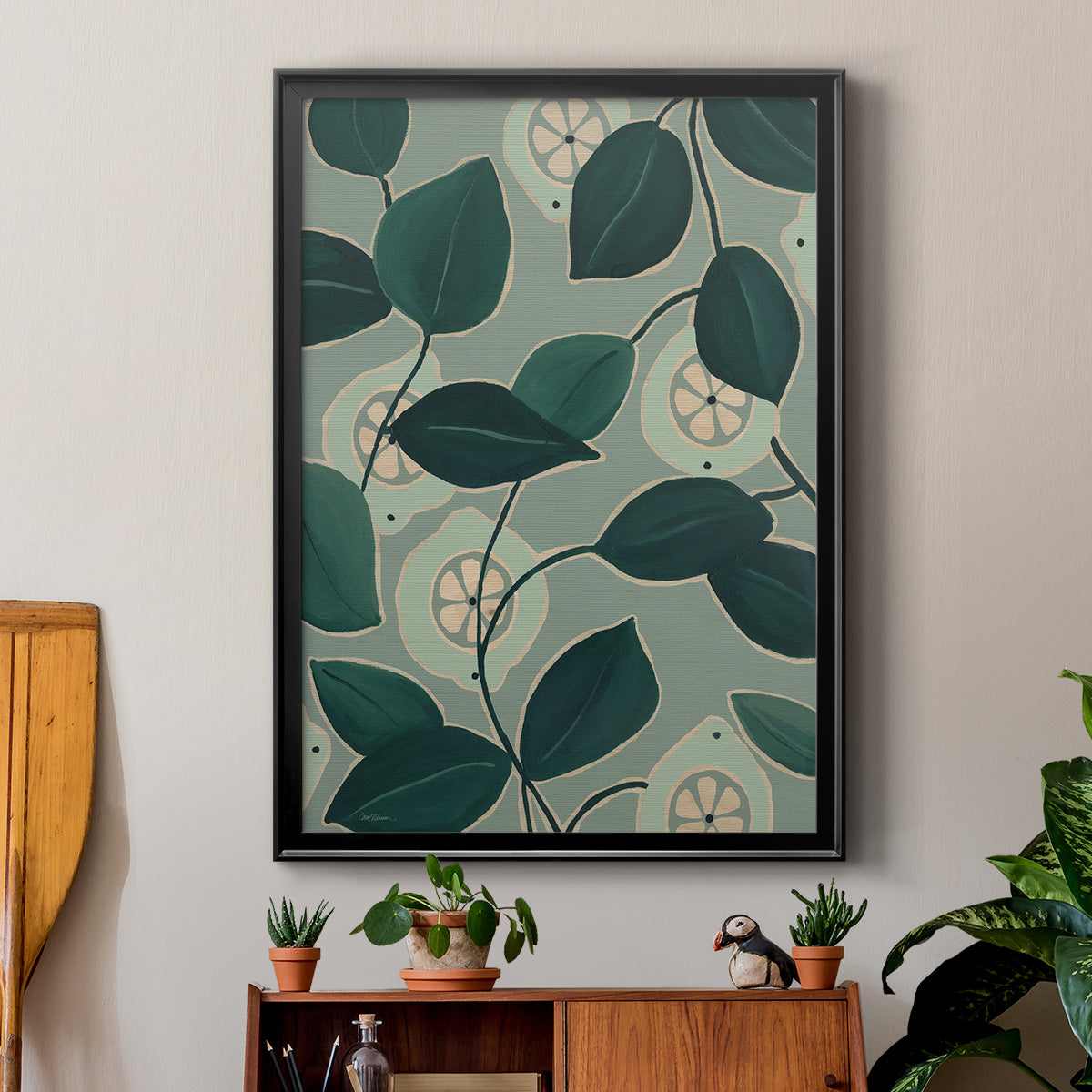 Monochrome Limes - Modern Framed Canvas Print
