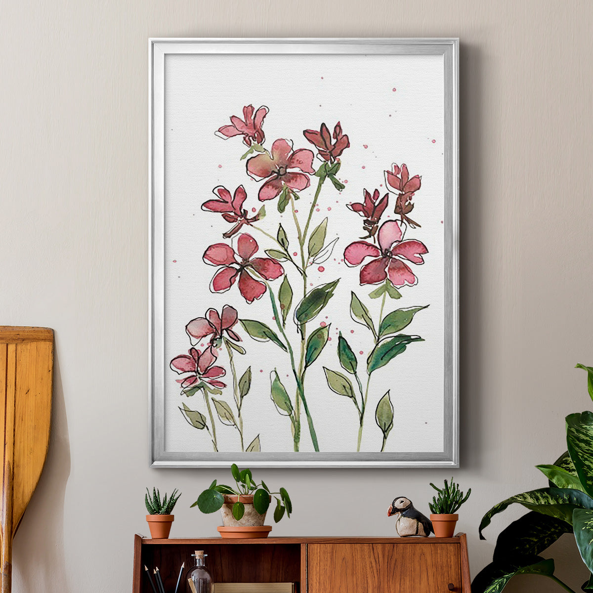 Watercolor Floral Stems II - Modern Framed Canvas Print