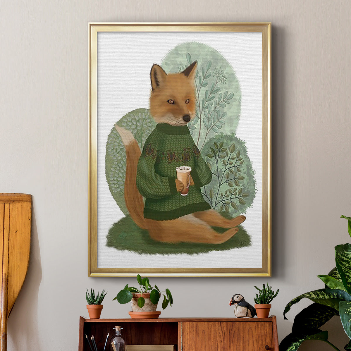 Latte Fox in Sweater - Modern Framed Canvas Print