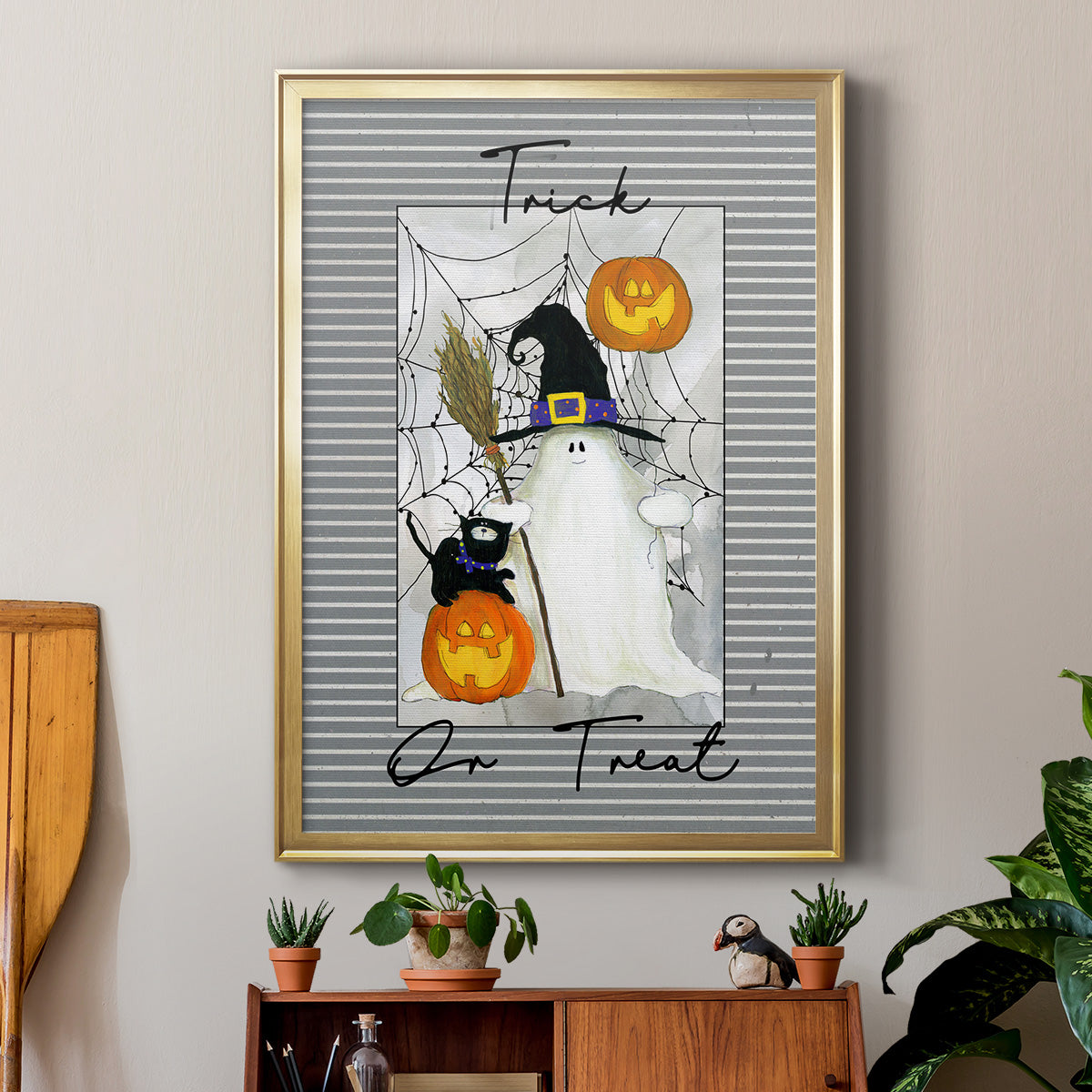 Trick or Treat Ghost - Modern Framed Canvas Print