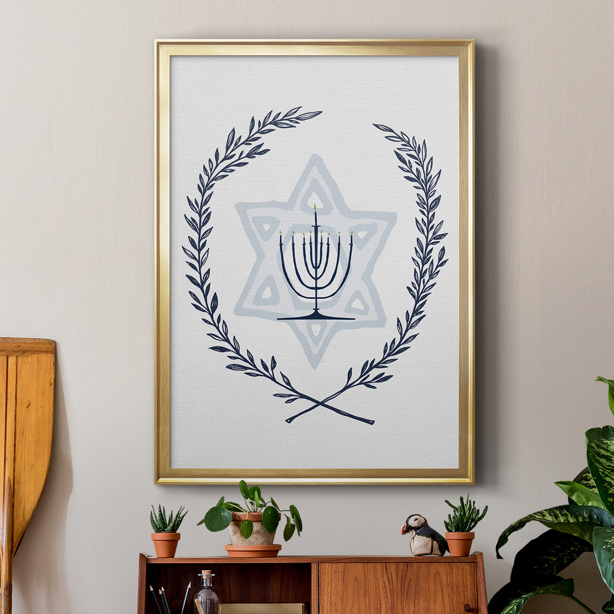 Happy Hanukkah I - Modern Framed Canvas Print