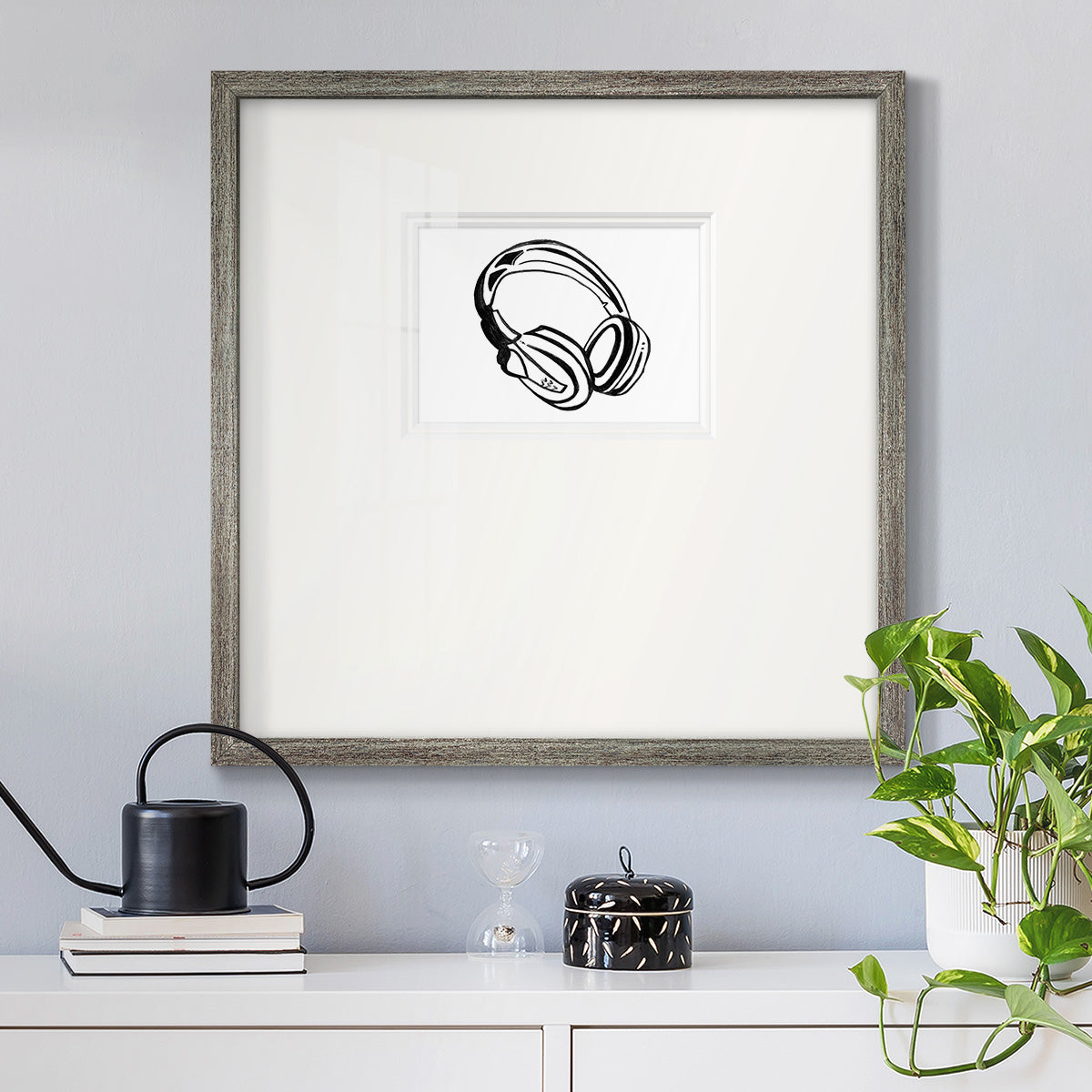 Headphones Sketch Premium Framed Print Double Matboard