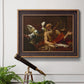Classical religious painting of Saint Jerome with an angel by Simon Vouet in an ornate bronzed mahogany wood frame displayed in a light-toned interior setting.