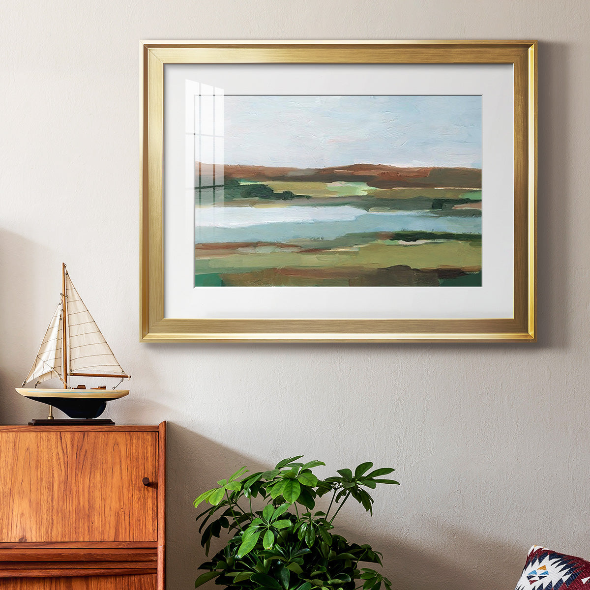 Autumn River Crossing II - Modern Framed Art Print