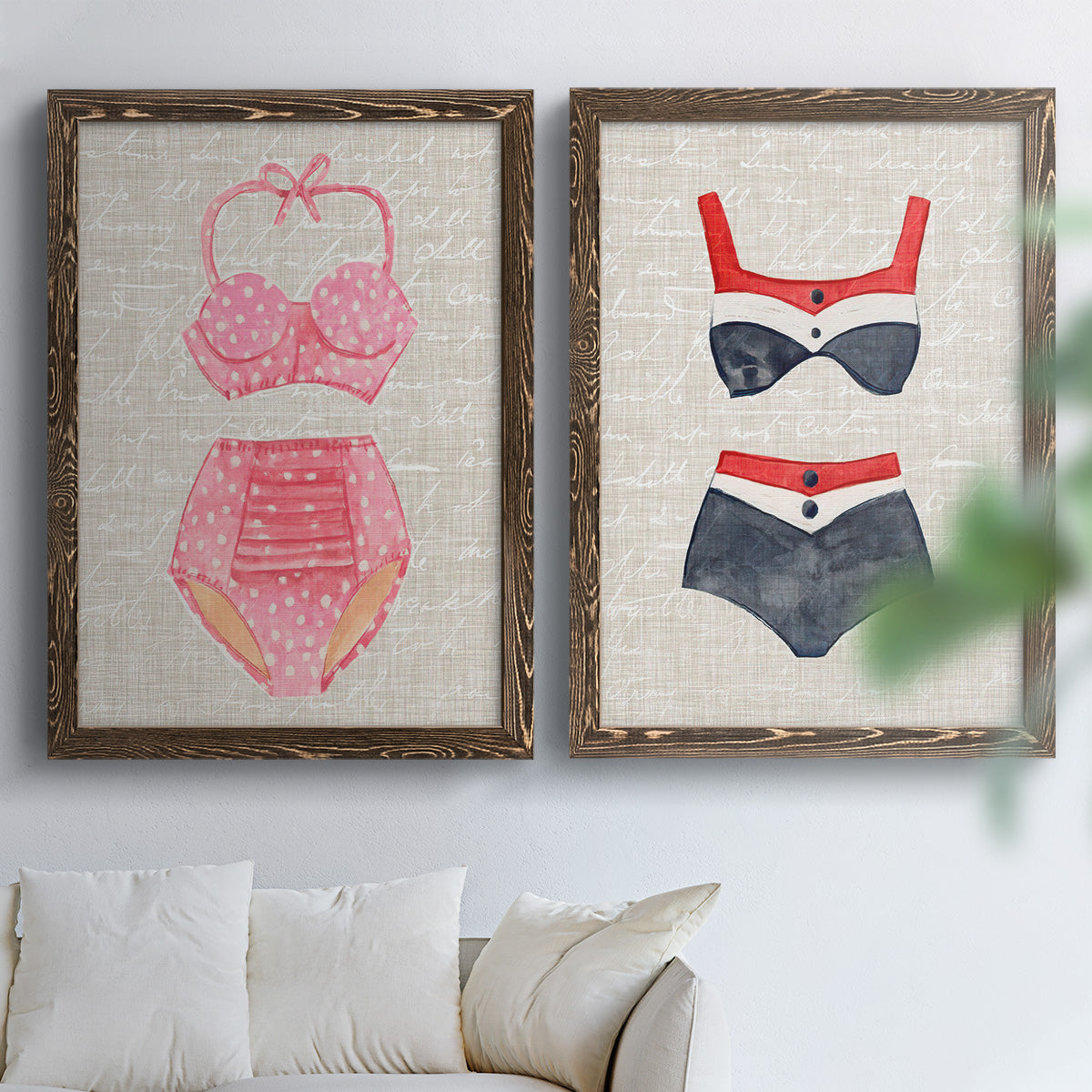 Vintage Swimming I - Premium Framed Canvas 2 Piece Set - Ready to Hang