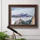 Impressionist alpine mountain landscape by John Singer Sargent in an ornate bronzed mahogany wood frame displayed in a light-toned interior setting.