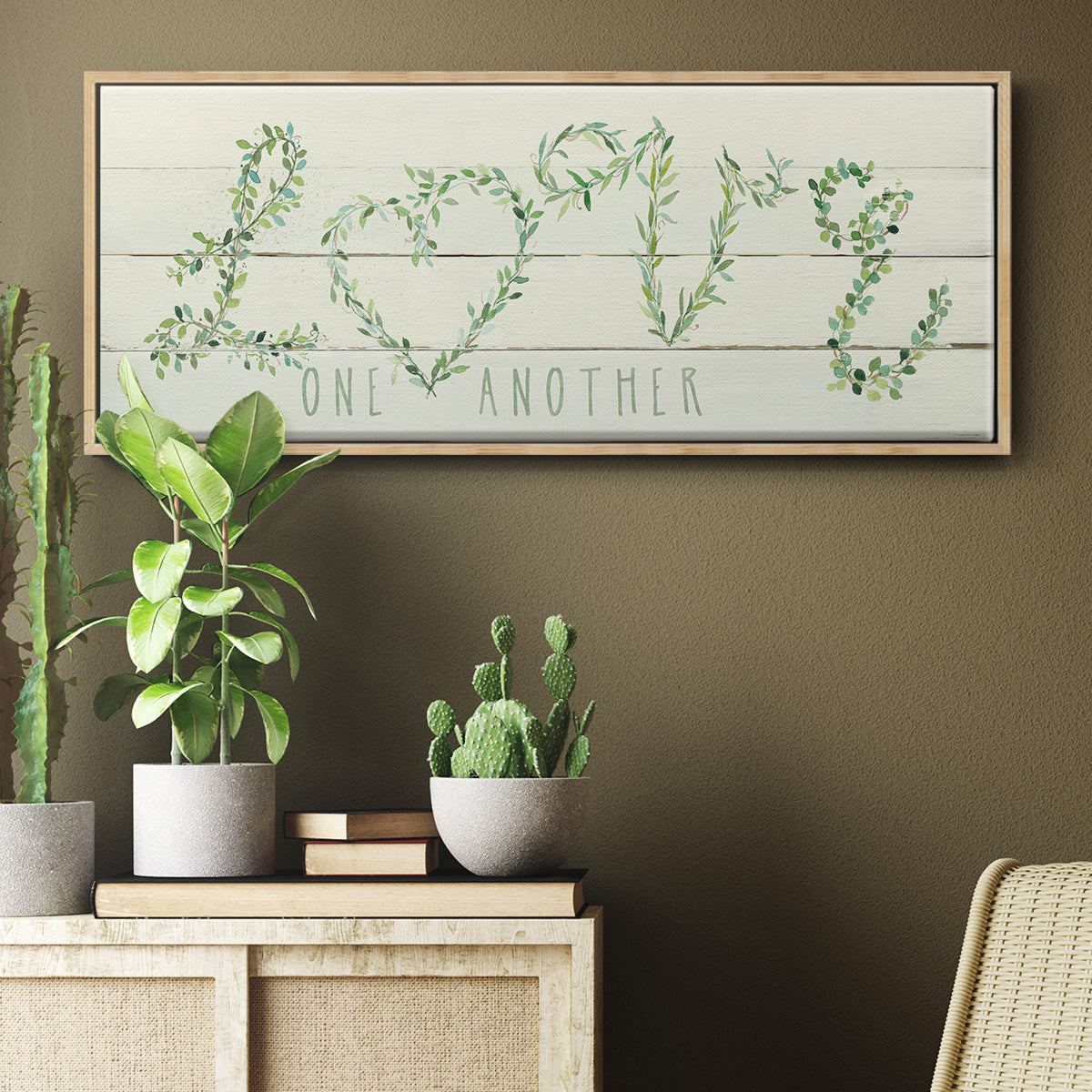 Shiplap Vines Love - Floater Framed Canvas Print