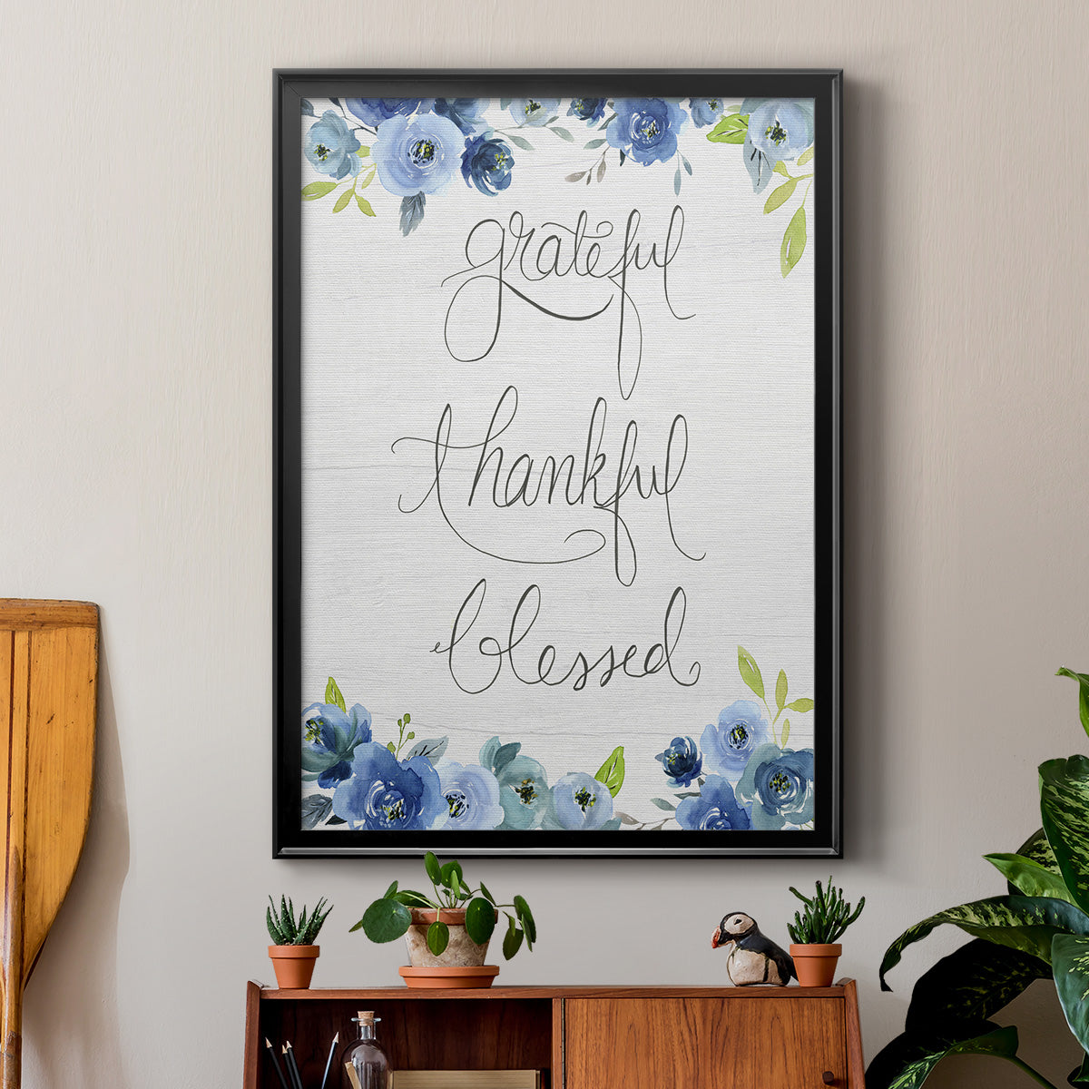 Grateful, Thankful, Blessed - Modern Framed Canvas Print