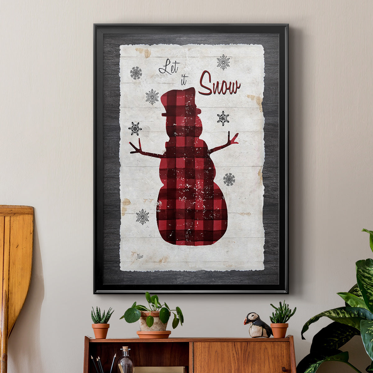 Checkered Snowman I - Modern Framed Canvas Print