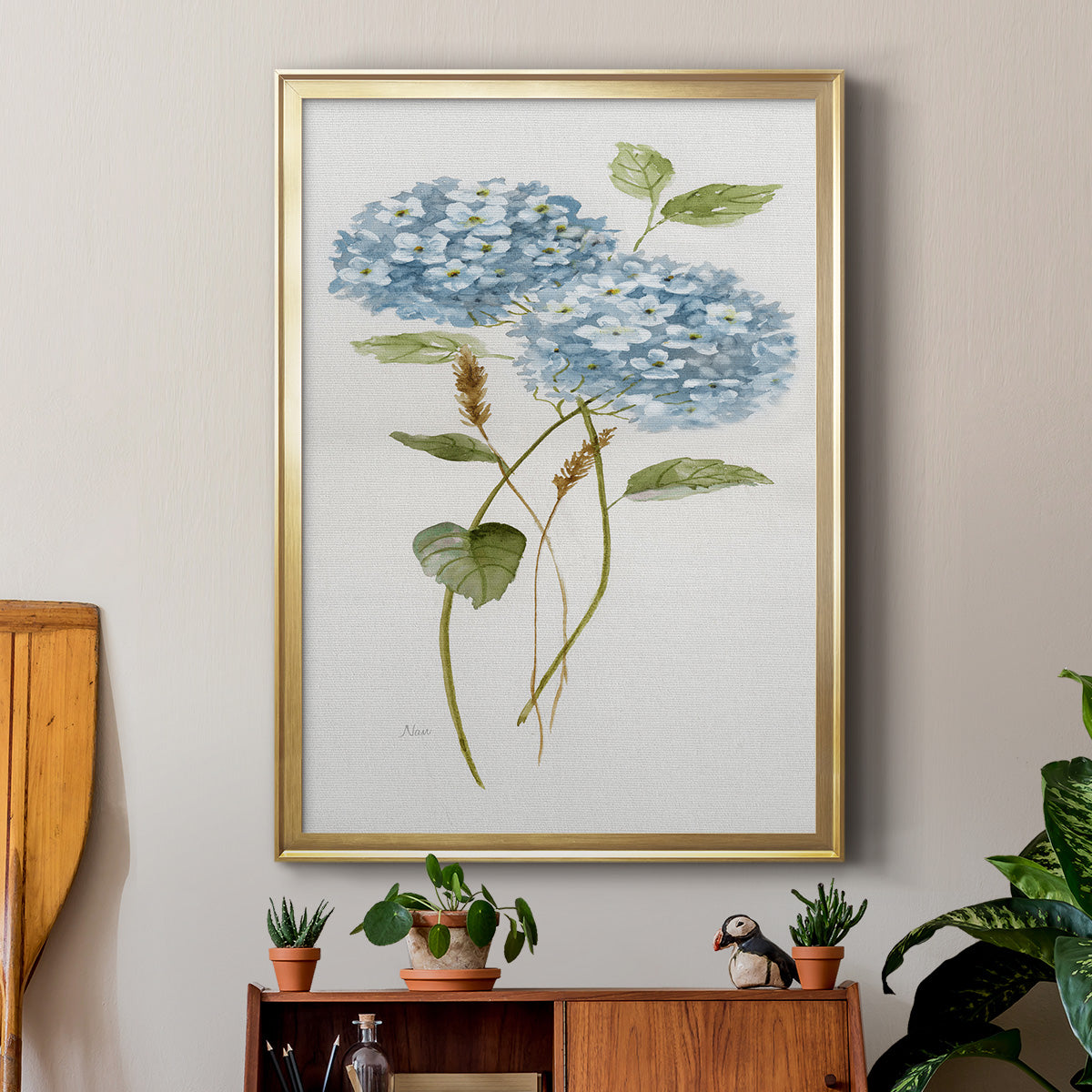 Petite Blue Hydrangea II - Modern Framed Canvas Print