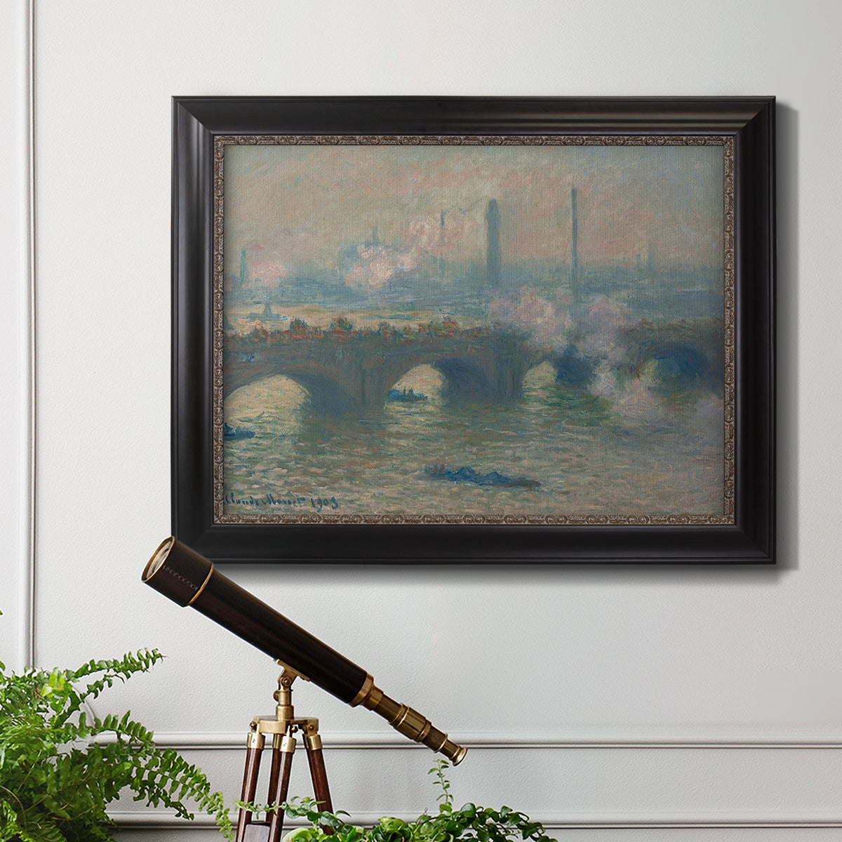 Waterloo Bridge, Gray Day - Ornate Framed Canvas Print
